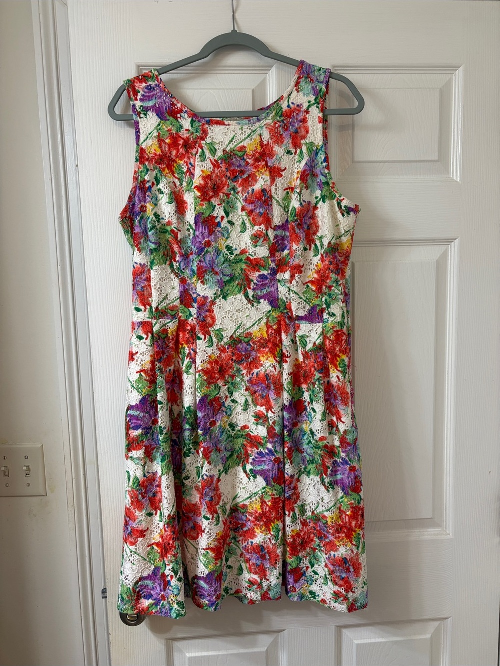 RM LL Floral Lace Overlay Dress - White with Multicolor Trim